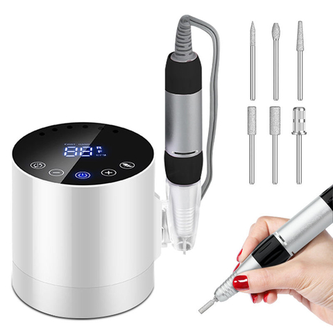35000rpm Touch Screen Adjustable Speed Nail Drill Filer Salon Electric Nail Art Drill Machine with 6 Types of Sanding Bits