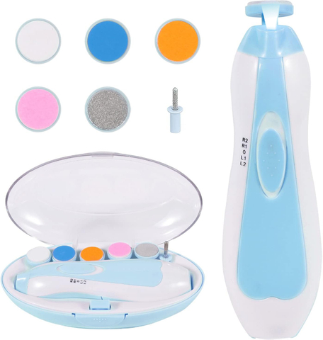 Baby Nail Grooming Care Newborn Toddler Toes & Fingernails Clipper Electrci Baby Nail Trimmer With 6 Replacement Grinding Heads