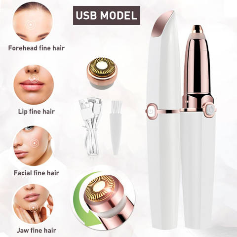 2 in 1 Electric Women Face Nose And Body Shaver Painless USB Rechargeable Facial Hair Remover And Eyebrow Trimmer
