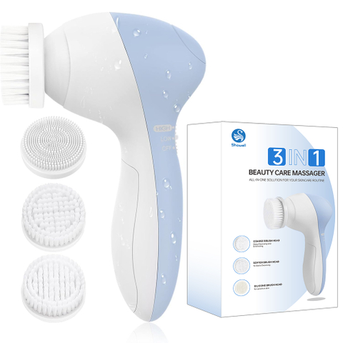 3 in 1 Electric Exfoliating Massage Device Waterproof Deep Cleaning Exfoliation Rotating Spa Facial Cleansing Brush Silicone Face Scrubber