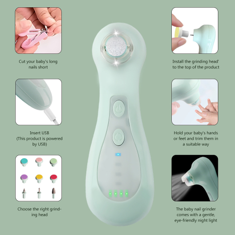  Baby Nail Trimmer Electric with 10 Replacement Pads, Baby Nail File Electric Rechargeable,Baby Nail Clippers with Light, Grooming Kit for Infant/Newborn/Toddler Nail Filer, Trim And Polish