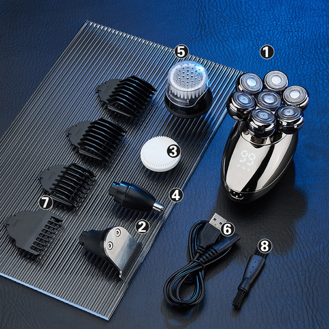 7D Floating Shaving Heads IPX7 Waterproof 5 in 1 Head Cordless Electric Razor USB Rechargeable Men Grooming Kit With LCD Display