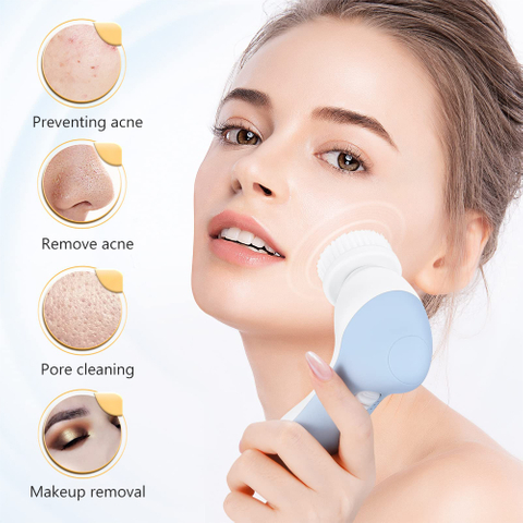 3 in 1 Electric Exfoliating Massage Device Waterproof Deep Cleaning Exfoliation Rotating Spa Facial Cleansing Brush Silicone Face Scrubber