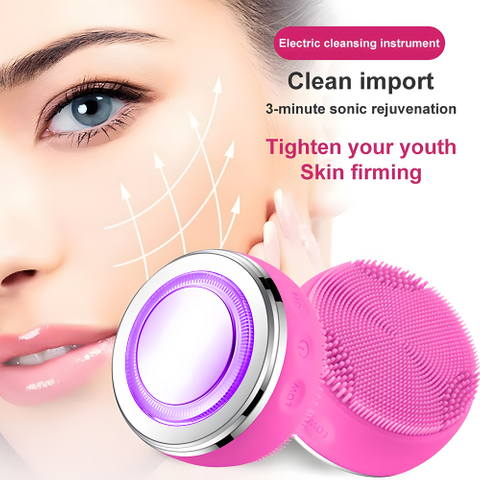 Spa Ultrasonic Face Scrubber Massager Sonic Vibrating Mini Electric Silicone Face Cleaning Brush Facial Cleansing Brush 