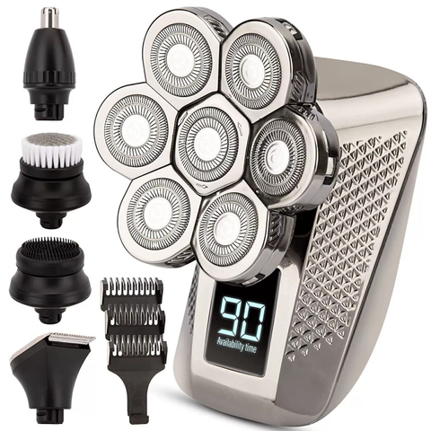 5 in 1 Cordless IPX7 Waterproof Razor Electric Bald 7D Head Shaver Beard Hair Trimmer Set