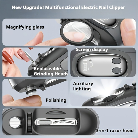 NwUpgraded 3-in-1 Smart Electric Nail Clipper with Magnifier & LED Screen