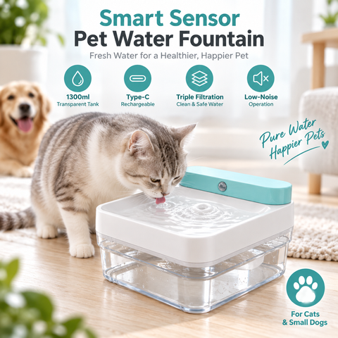 1300ml モーションセンサー猫&犬ウォーターディスペンサースマートコードレスペットウォーターファウンテン